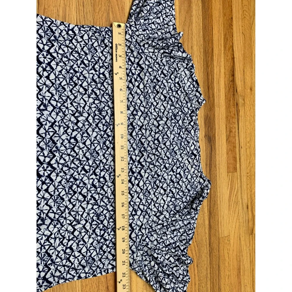 Michael Kors Women's Navy Blue White Geometric Keyhole Tie Neck Blouse Top XL